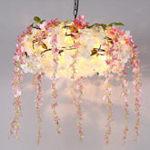 Lámpara de araña de jaula de hierro vintage con flor de cerezo - Lámpara de suspensión para restaurante (3/5 luces, negro)